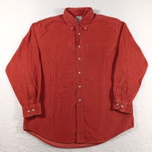 LL Bean Shirt Mens Large Burnt Orange Pinwale Long Sleeve Button Down Hipster